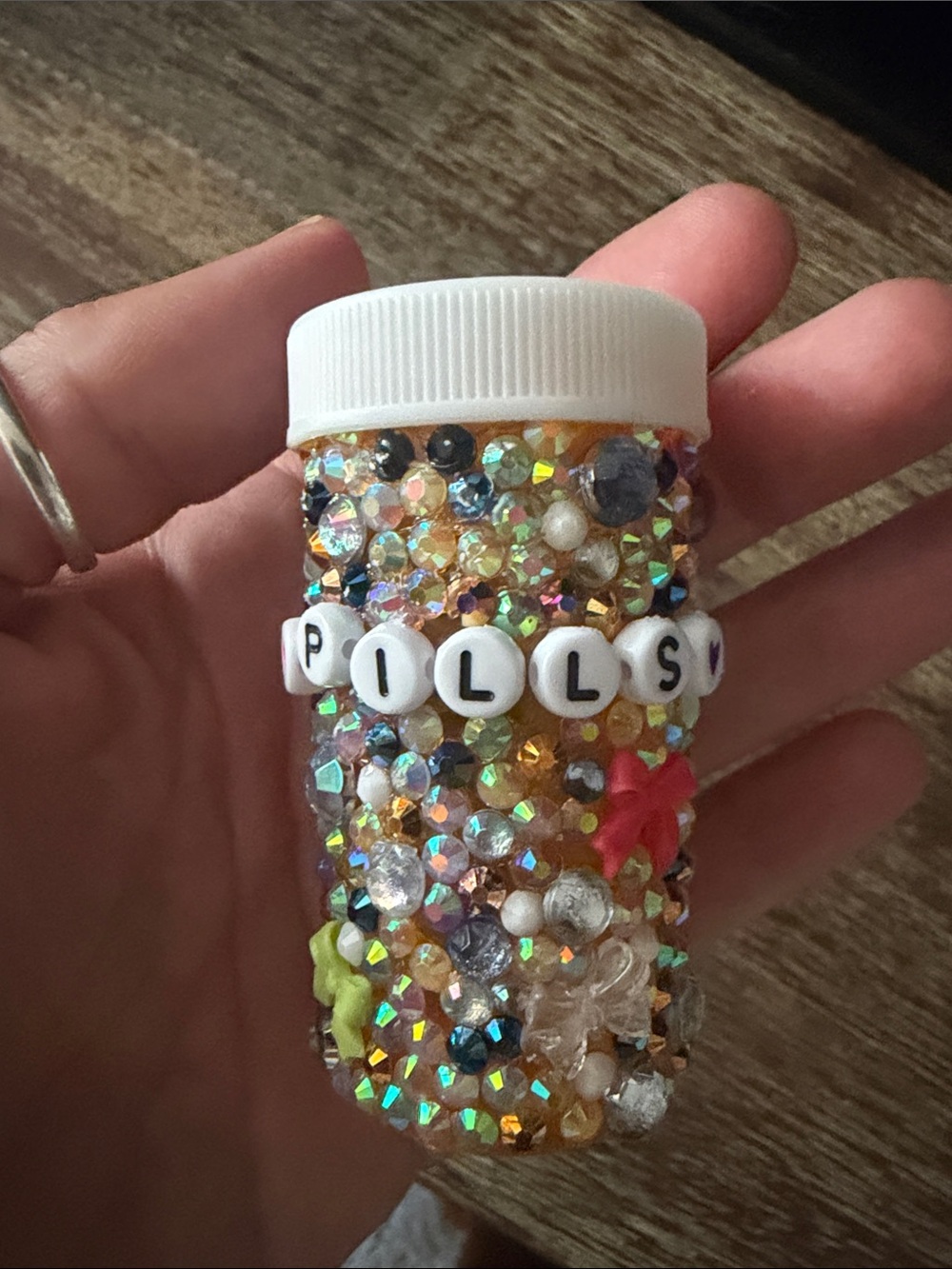 Hand-Embellished Bejeweled Pill Bottle - Multicolor